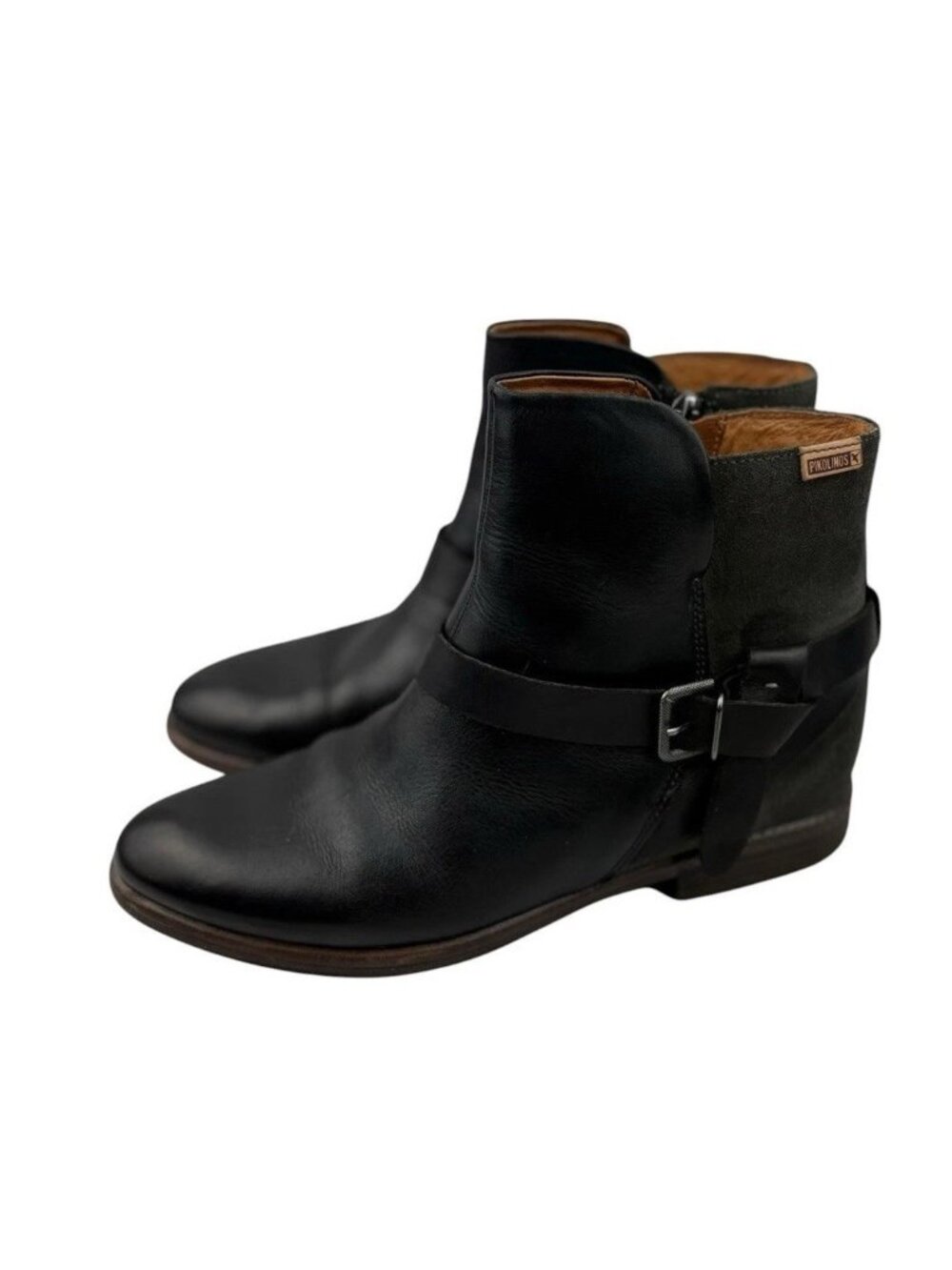 -Pikolino Ordino Ankle Boots Somen Size 42 Black Leather Harness Moto Combat